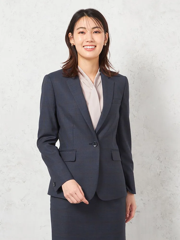 【ストレッチ】ジャケット1つボタン【REDAFLEXO】ネイビーチェックSTOVEL＆MASON秋冬【レディース】