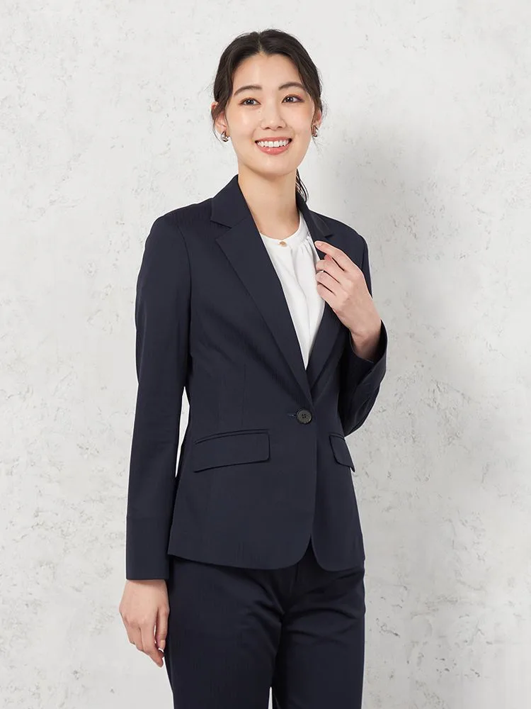 【i-suit-アイスーツ-】バイオセンサージャケット1つボタン軽量ストレッチシャドウストライプSOFFICE春夏【レディース】