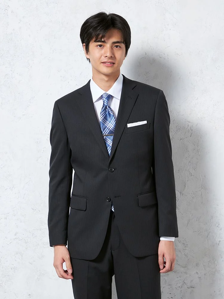 【上下ウォッシャブル】スーツ2つボタン2WAYストレッチ抗菌裏地シャドウストライプフュージョンクラブ