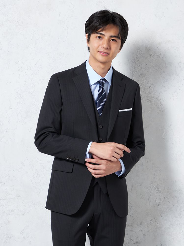 【ウール混】スリーピーススーツ2つボタンキュプラ裏地シャドウストライプS＆MBLUELABEL