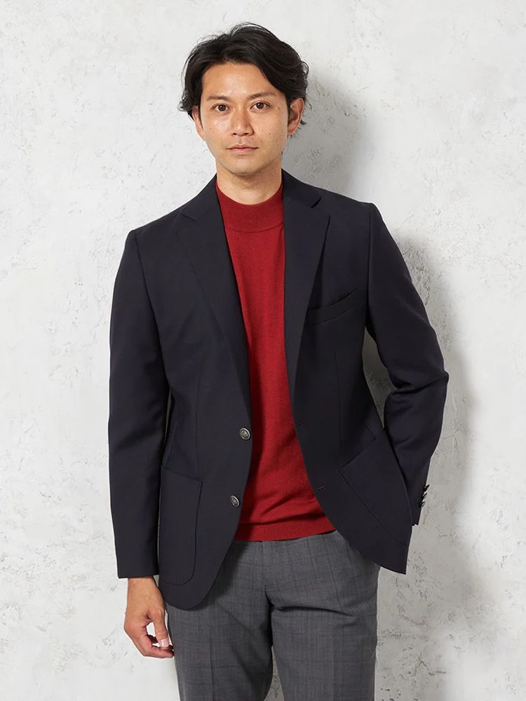 【ウール100％】シングル紺ブレザー2つボタンジャケット【イタリアアンジェリコ社製生地】ネイビー無地リッケンバッカー通年
