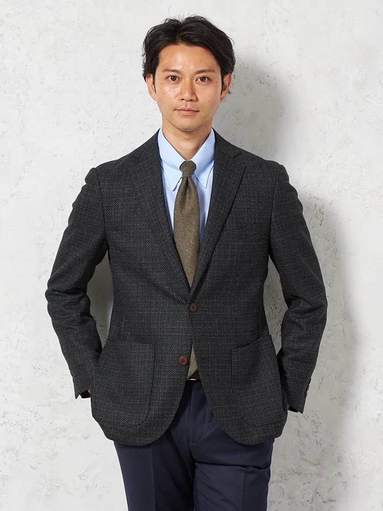 【ウール100%】ジャケット2つボタン【REDA】イタリアインポート素材軽量仕立てチェックグレーRUCKENBACCHAR秋冬