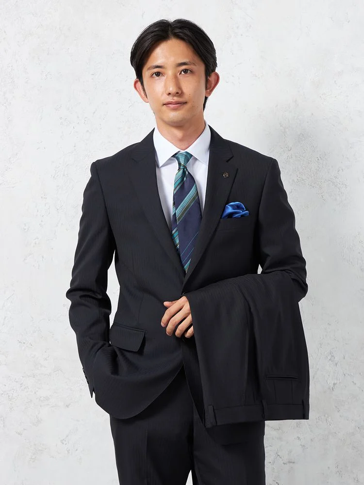 【KATHARINEEHAMNETT-キャサリン・イー・ハムネット-】スーツ2つボタンツーパンツ上下ウォッシャブル防シワネイビーシャドウストライプ秋冬