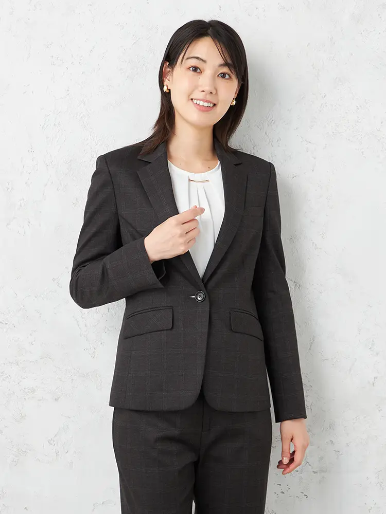 【i-suit-アイスーツ-】プリントニット1つボタンジャケットビジネスチェック柄物ストレッチ上下ウォッシャブル秋冬【レディース】