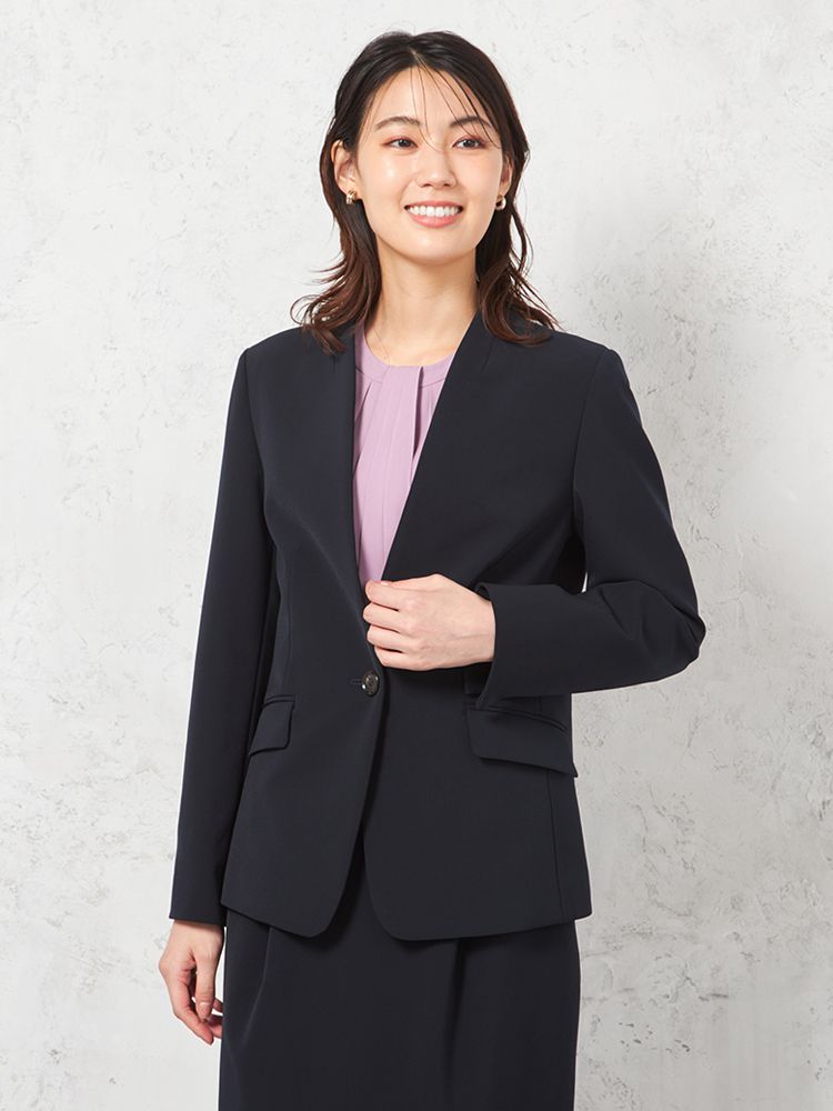 【ウォッシャブル】ノーカラージャケットストレッチ【ビジネス/セレモニーシーン】無地SOFFICE通年【レディース】