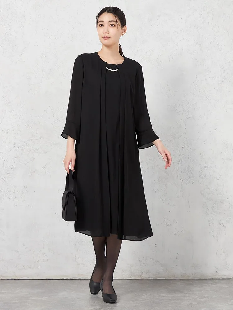 【ウォッシャブル】軽量フォーマルパール取り外しドレープワンピースSOFFICE通年礼服【レディース】