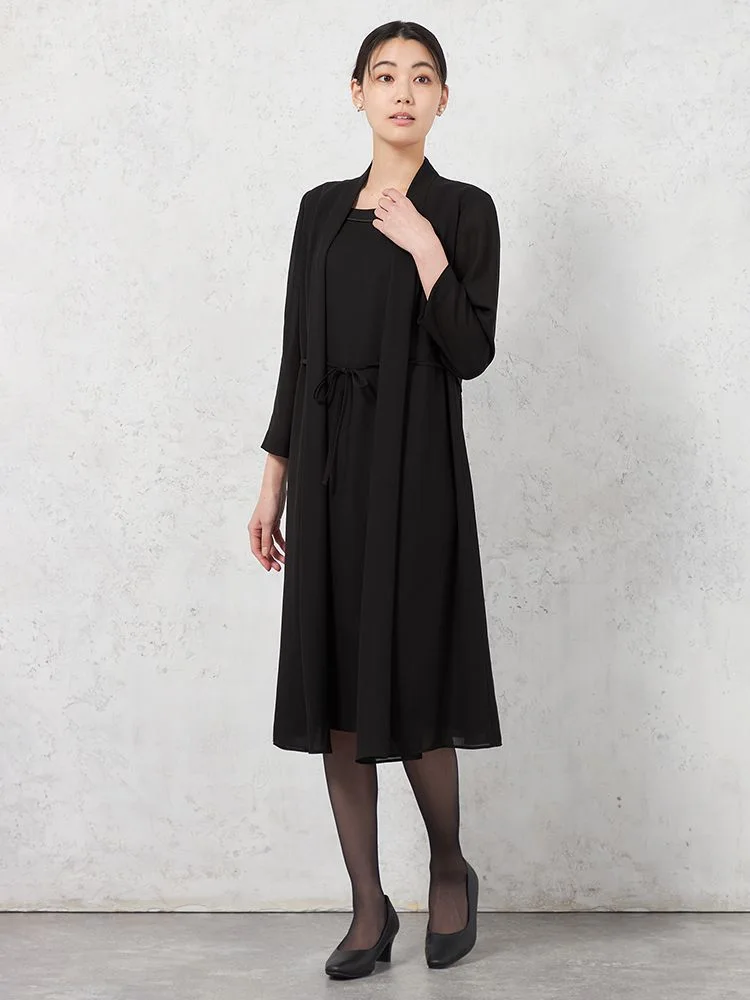 【ウォッシャブル】軽量フォーマルリボンベルト付きトッパーワンピースSOFFICE通年礼服【レディース】
