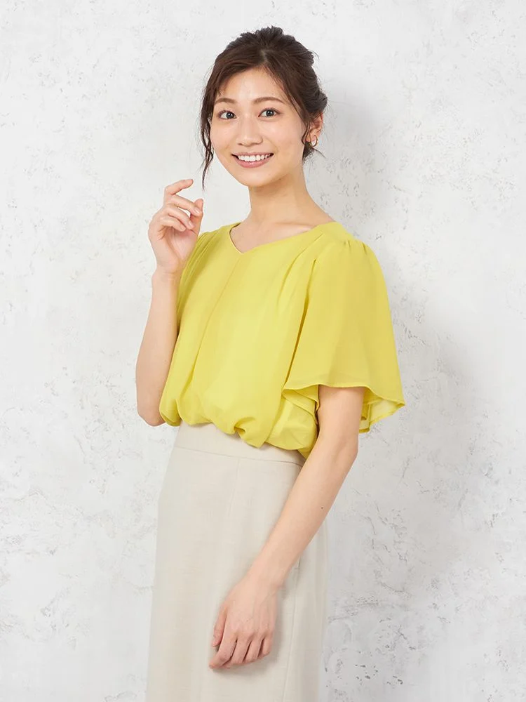 【ハンドウォッシャブル】ブラウス半袖フレアスリーブシフォンブラウス無地SOFFICE春夏【レディース】