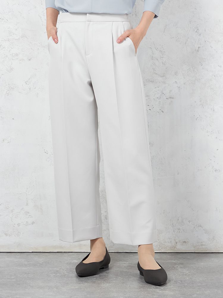 【INDIVI】ウォッシャブルワイドパンツダブルクロス無地通年【レディース】