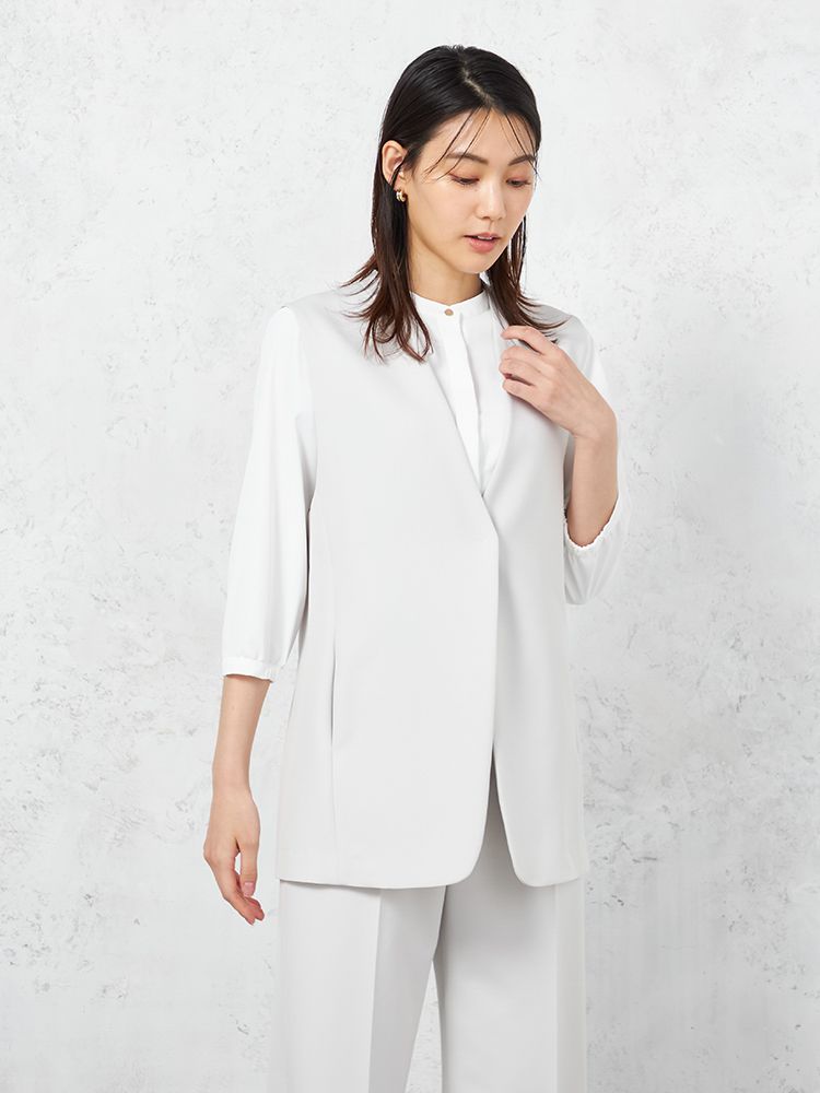 【INDIVI】ウォッシャブルジレダブルクロス【セットアップ商品有】無地通年【レディース】