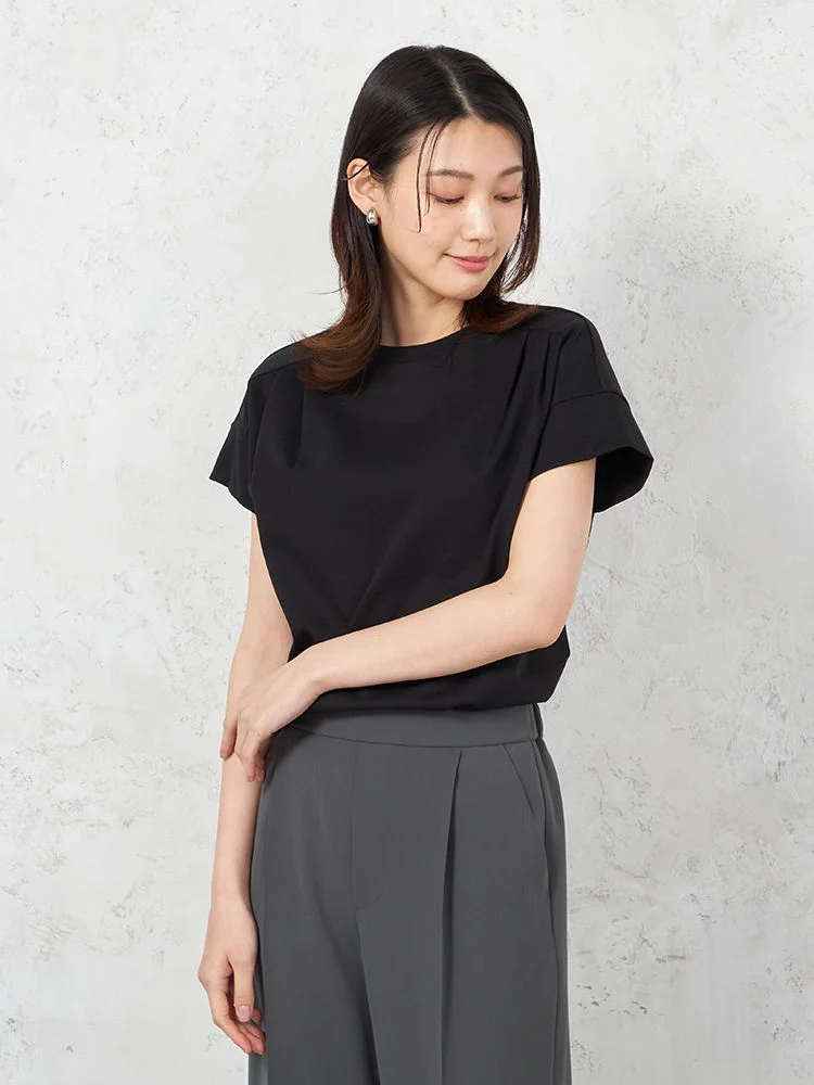 【INDIVI】ウォッシャブルジャージフレンチスリーブカットソー無地【レディース】