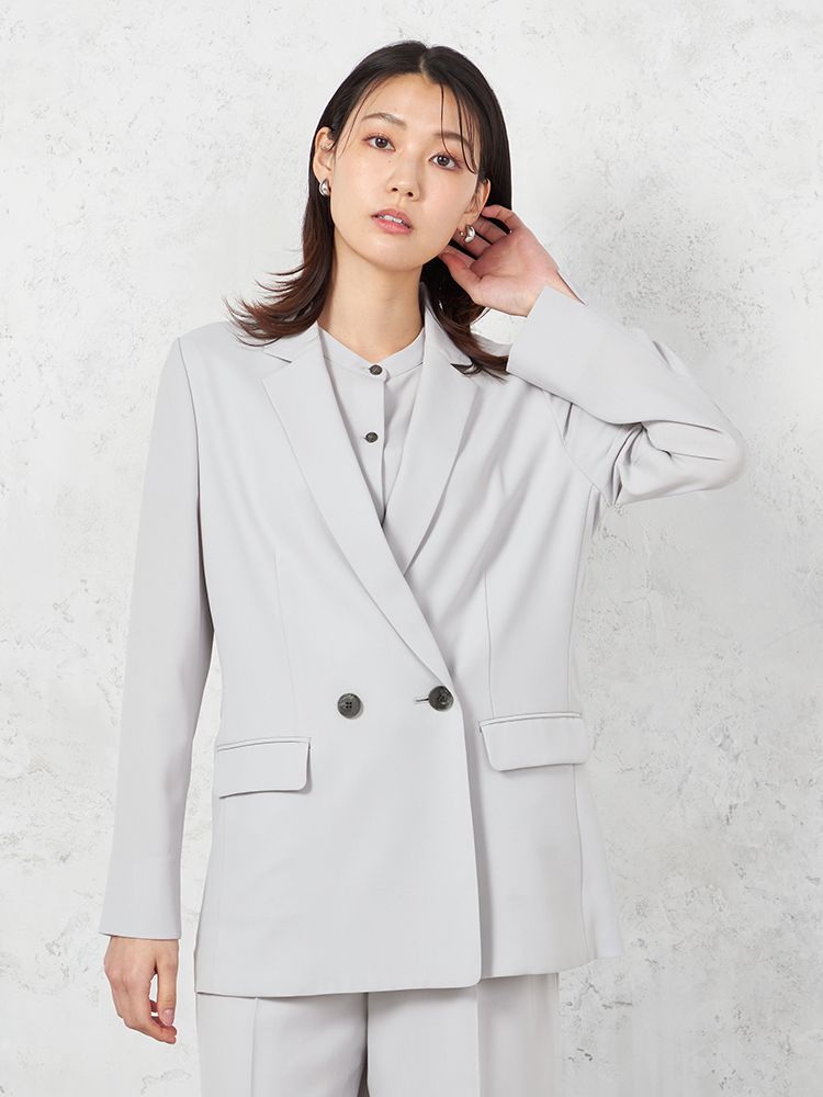 【INDIVI】ウォッシャブルクールツイストダブルジャケット無地【レディース】