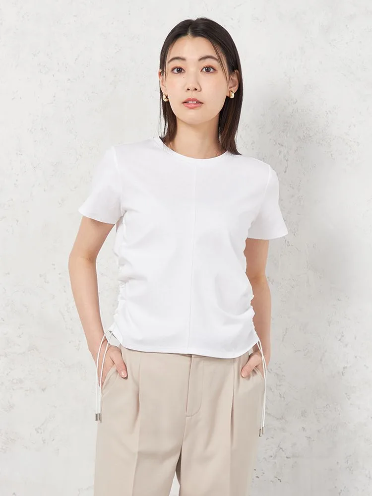 【INDIVI】シルケットポンチ半袖サイドドロストTシャツ春夏【レディース】