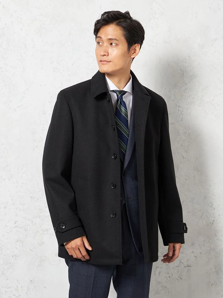 【防風】メルトンショートステンコートストレッチ無地nero秋冬【スリムデザイン】