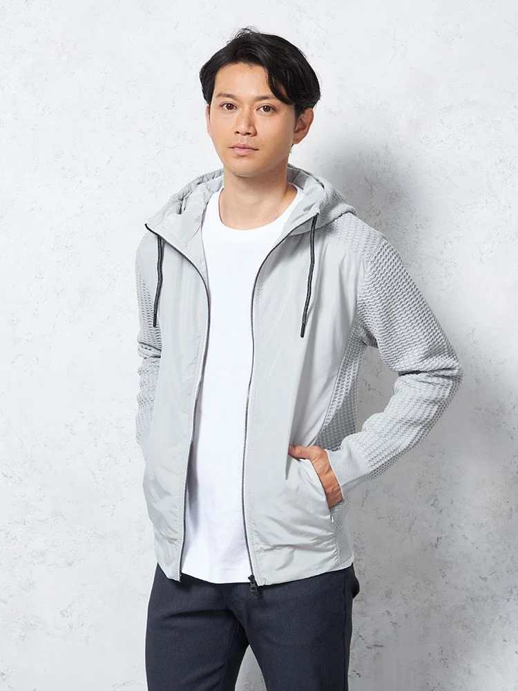 【RUCKENBACCHAR】ニットコンビパーカーフードブルゾン無地カジュアルアウター