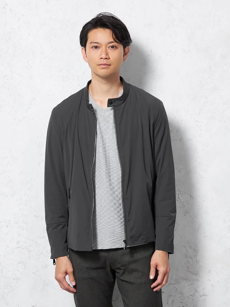 【RUCKENBACCHAR】ライダースブルゾン4wayストレッチ無地カジュアルアウター