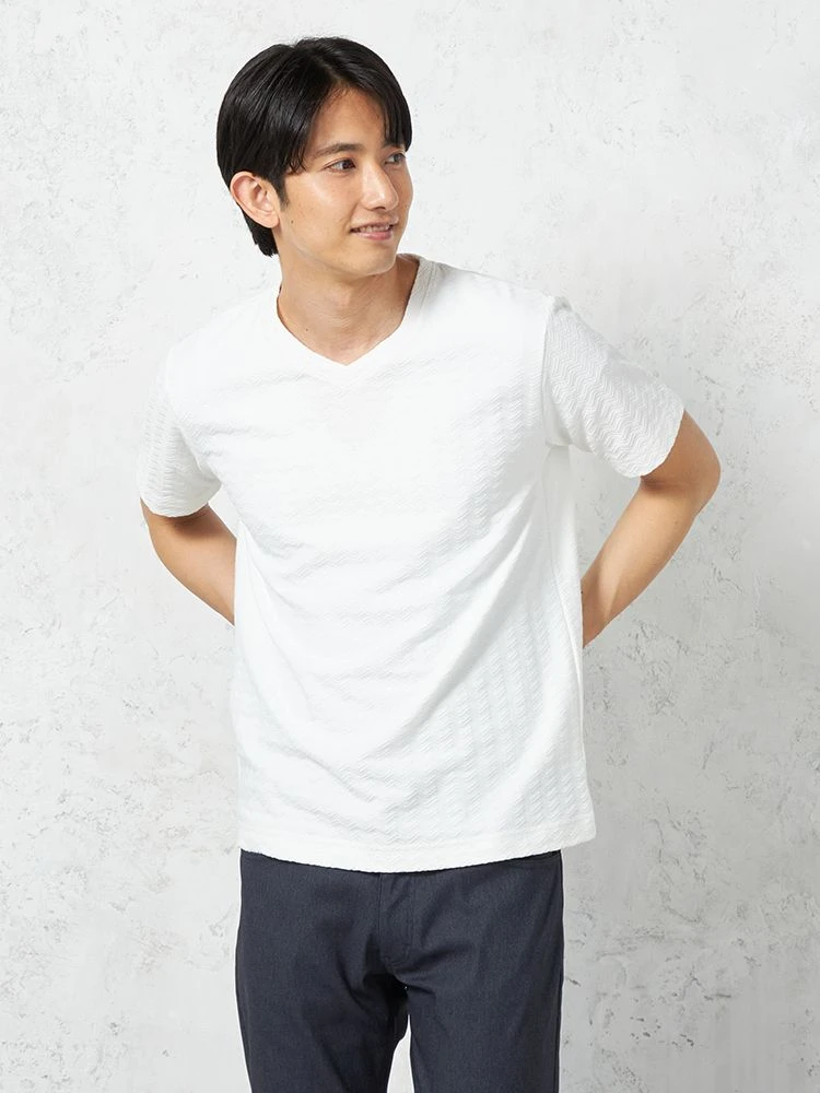 【RUCKENBACCHAR】半袖ＶネックシャツTシャツヘリンボーン柄カジュアルインナー春夏