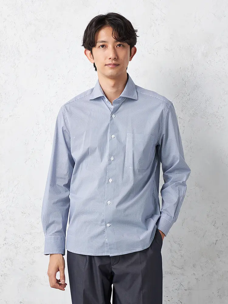 【RUCKENBACCHAR】ドット柄ホリゾンタルカラービジカジシャツ長袖Ｙシャツプリント通年