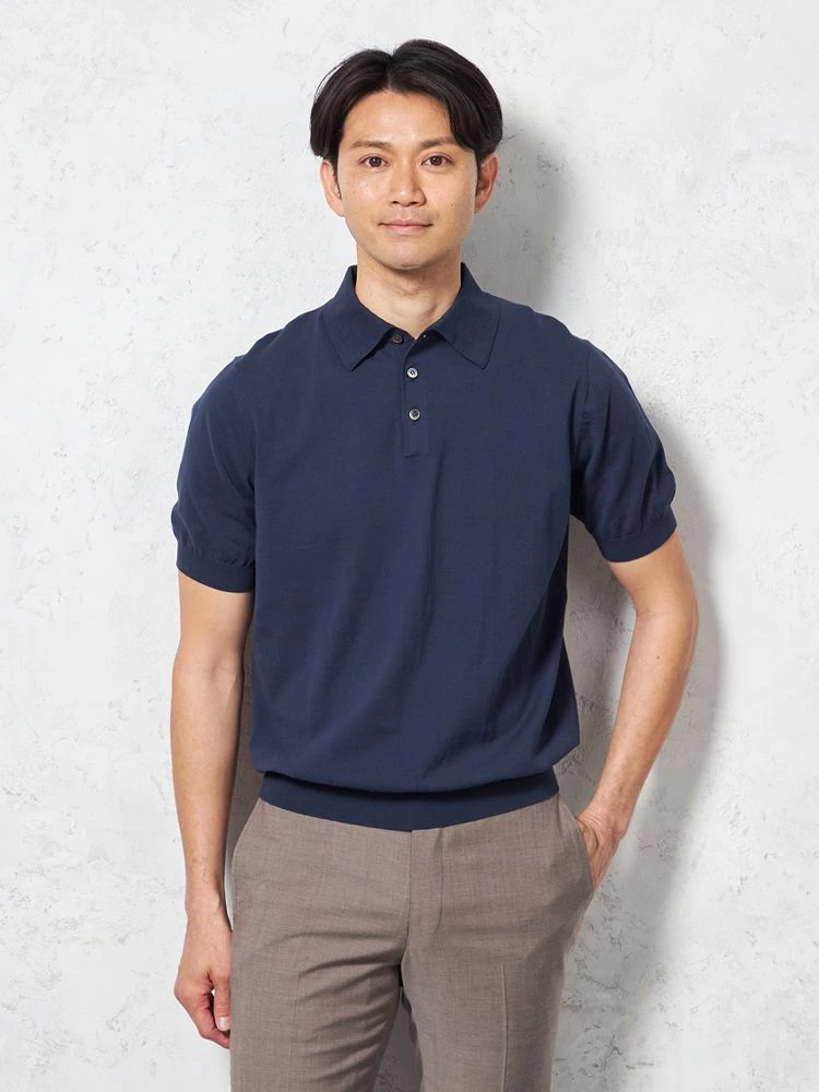 【綿100％】半袖ニットポロシャツレギュラーカラーカジュアルインナー無地リッケンバッカー春夏