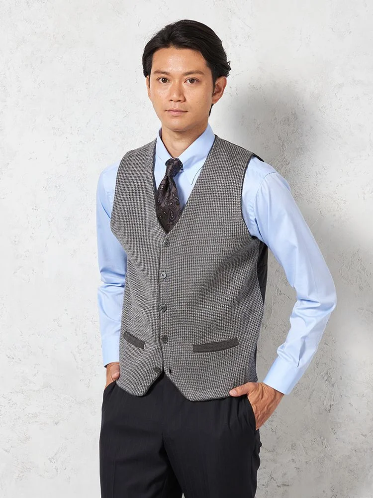 【制電＆抗ピリング】千鳥柄後身キルトベストカジュアルインナー千鳥格子リッケンバッカー秋冬