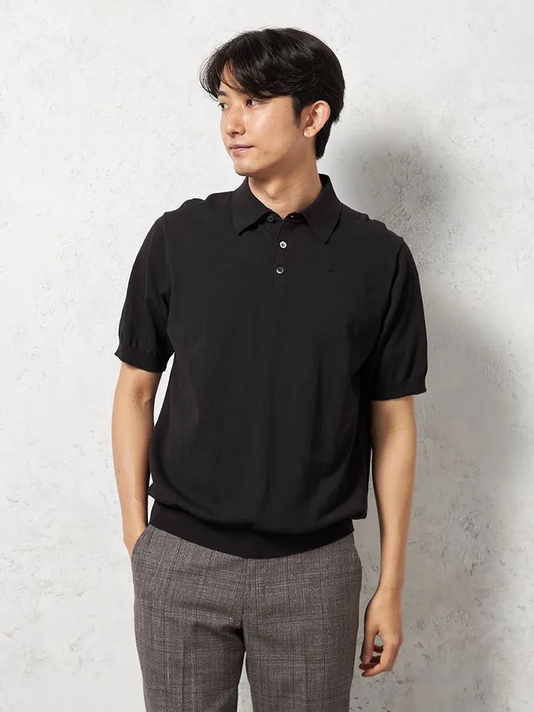【綿100%】半袖ポロシャツニット素材無地カジュアルインナーリッケンバッカーブラック春夏