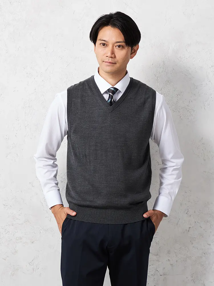 【リッケンバッカー】無地天竺ベストカジュアルインナーニット半袖保温秋冬