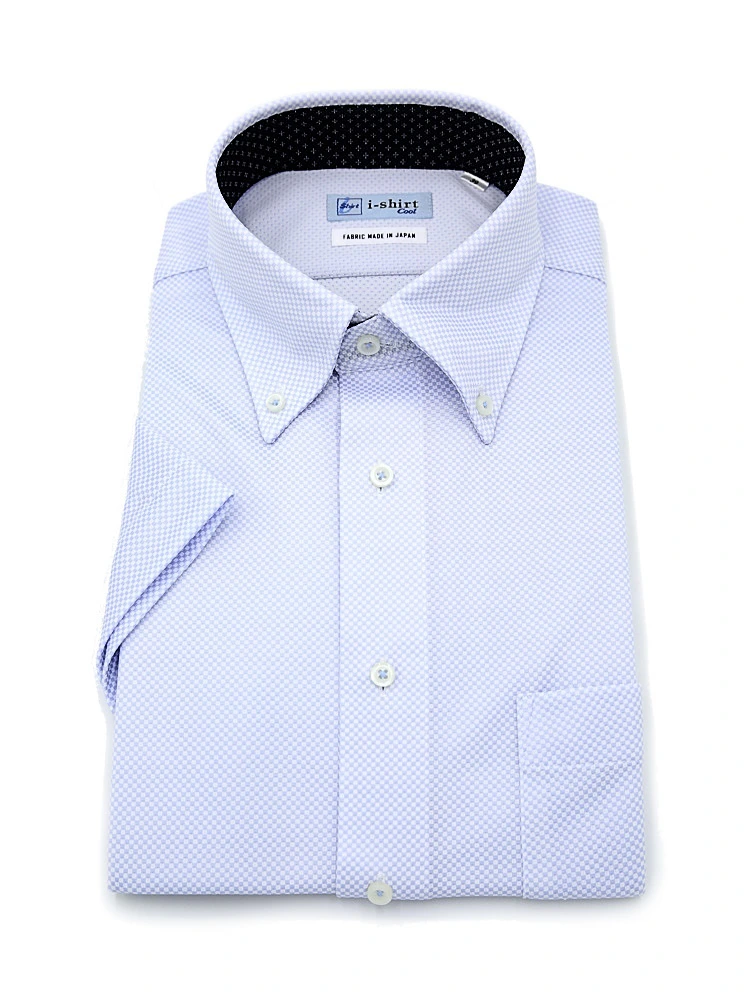 【完全ノーアイロン】半袖アイシャツボタンダウン【DRYAIR生地使用】通気性ダイヤ柄ワイシャツi-shirt春夏
