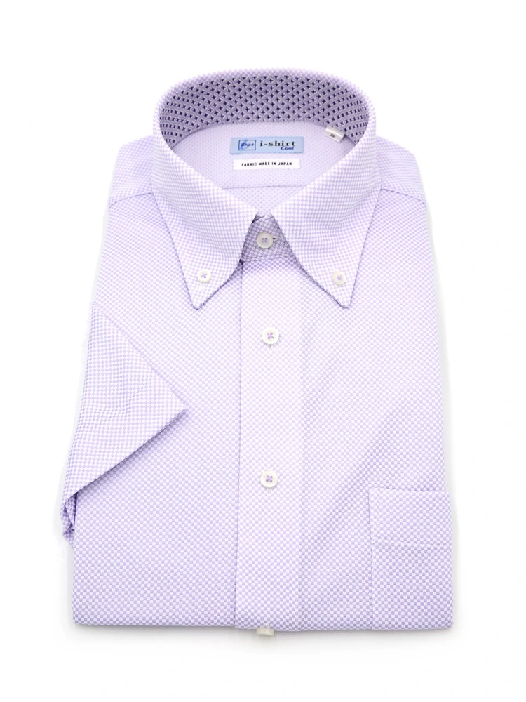 【完全ノーアイロン】半袖アイシャツボタンダウン【DRYAIR生地使用】通気性ダイヤ柄ワイシャツi-shirt春夏