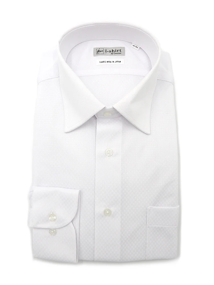【完全ノーアイロン】長袖アイシャツセミワイドカラースクエア柄【フレッシャーズにもおすすめ】ワイシャツi-shirt通年