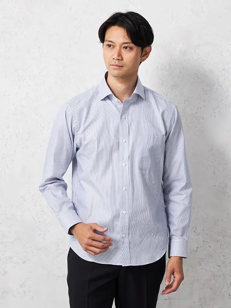 【TOKYORUN】スマカジ３６５シャツＹシャツ長袖ワイドストライプ通年