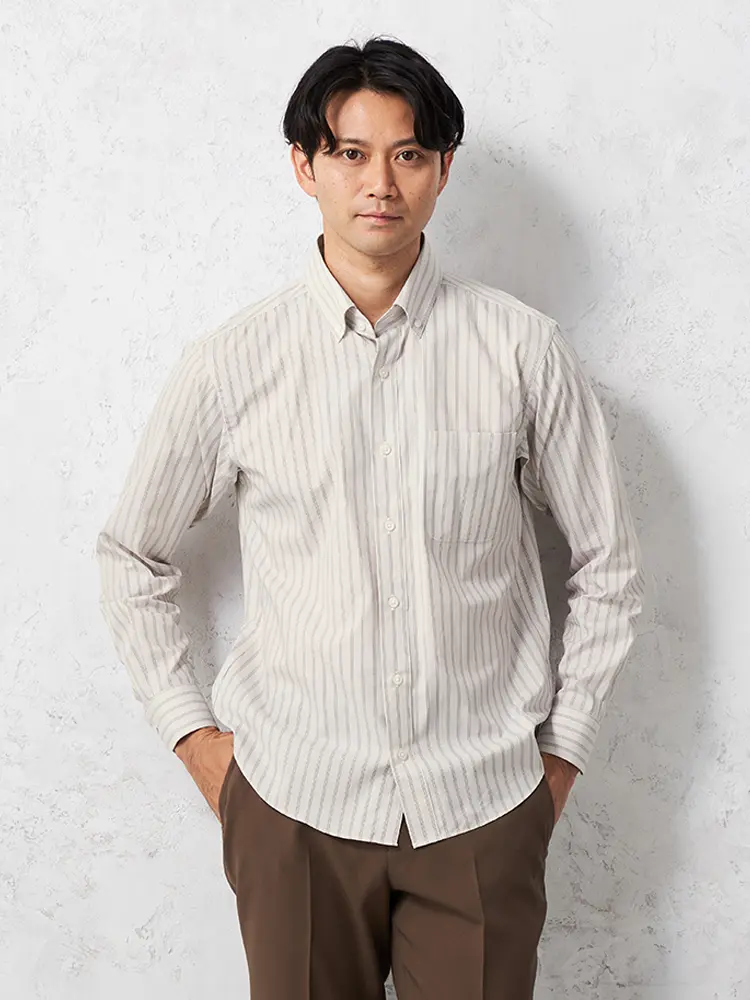 【TOKYORUN】スマカジ３６５シャツボタンダウン長袖Ｙシャツ通年ストライプ
