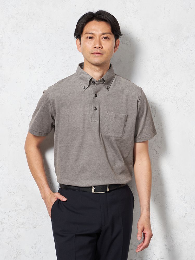 【吸汗速乾】半袖ポロシャツボタンダウンアメリカンシーアイランドコットンドライカジュアルインナー無地春夏