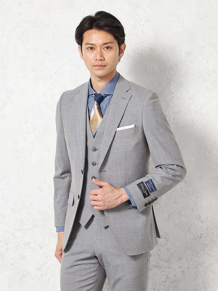 【パンツウォッシャブル】スリーピーススーツ2つボタンストレッチノータック無地S＆MBLUELABEL