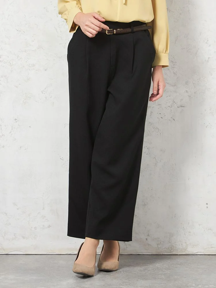 【ウォッシャブル】ワイドパンツウーリッシュ2WAYストレッチワンタック無地秋冬【レディース】