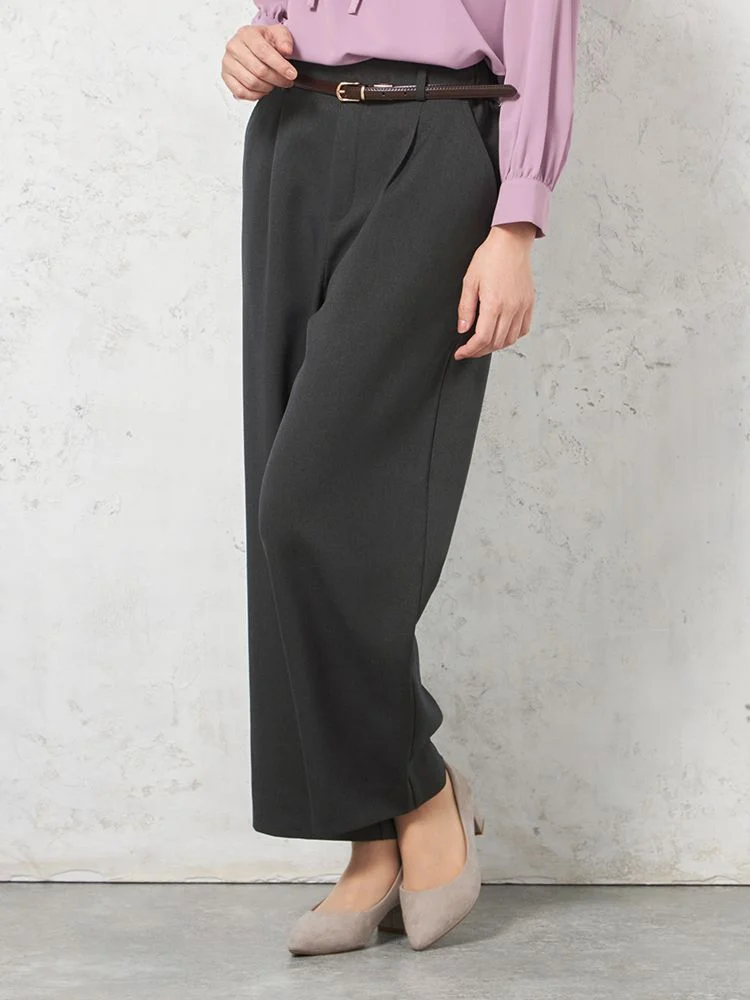 【ウォッシャブル】ワイドパンツウーリッシュ2WAYストレッチワンタック無地秋冬【レディース】