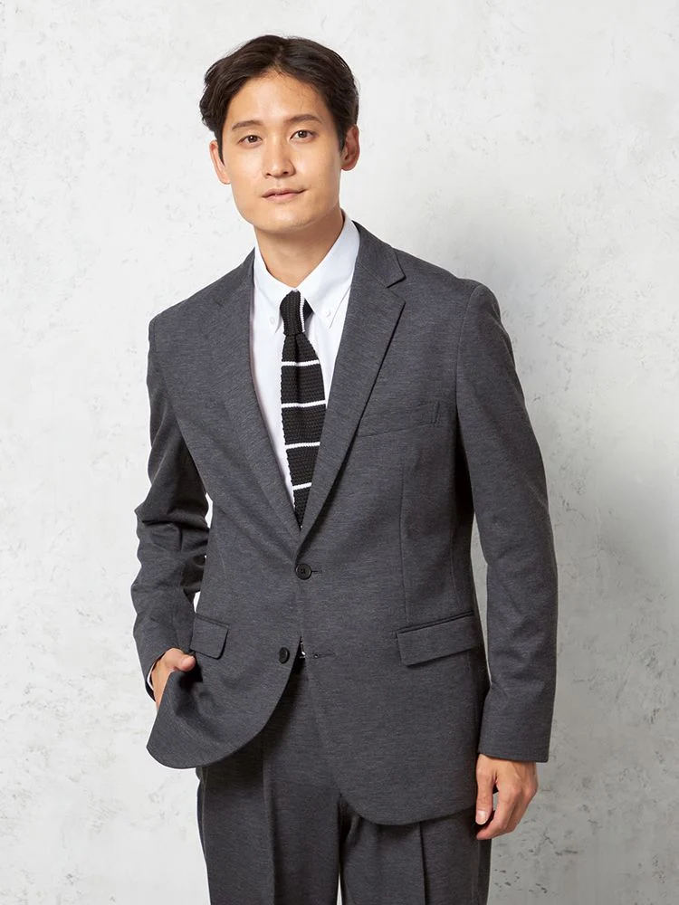 【ウォッシャブル】サスビズジャケット2つボタンストレッチ【セットアップ商品有】グレー秋冬