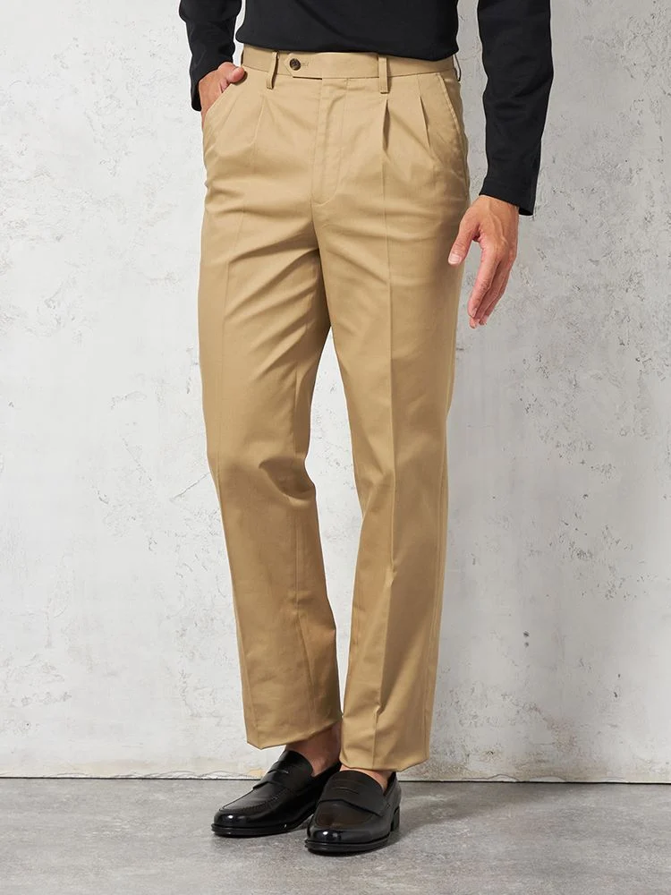 【ツータック】チノパンスーパークリース加工カジュアルパンツ無地リッケンバッカー通年