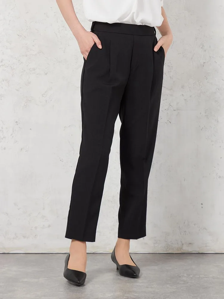 【高通気】WALKPLUSテーパードパンツリネンライクシンプルタック無地春夏【レディース】