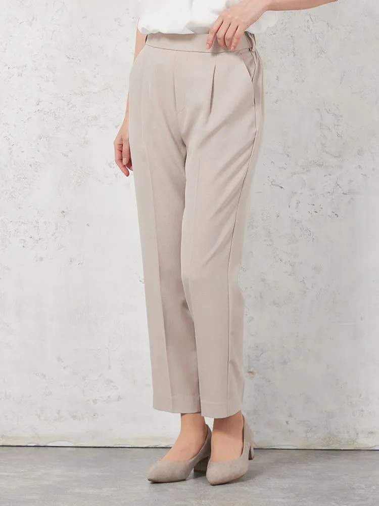 【高通気】WALKPLUSテーパードパンツリネンライクシンプルタック無地春夏【レディース】