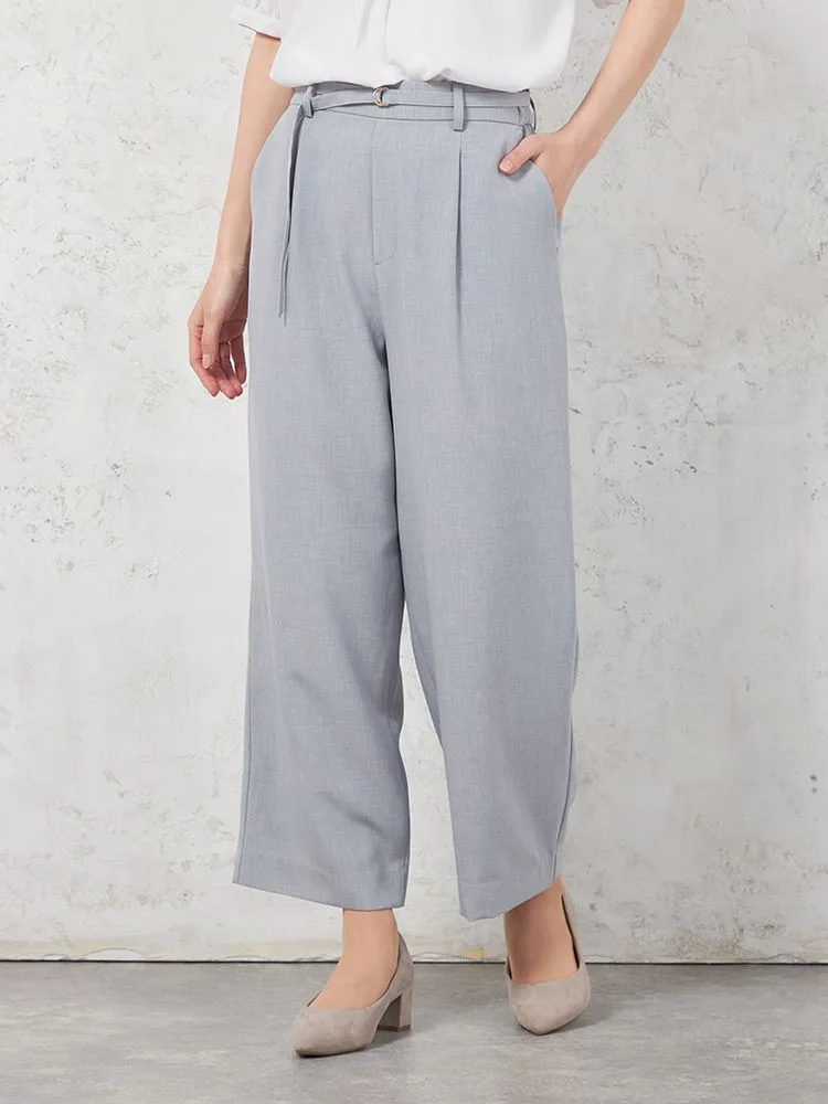 【高通気】WALKPLUSワイドパンツリネンライクベルト付き無地春夏【レディース】