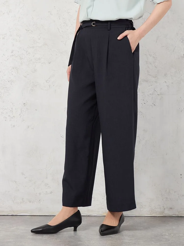 【高通気】WALKPLUSワイドパンツリネンライクベルト付き無地春夏【レディース】