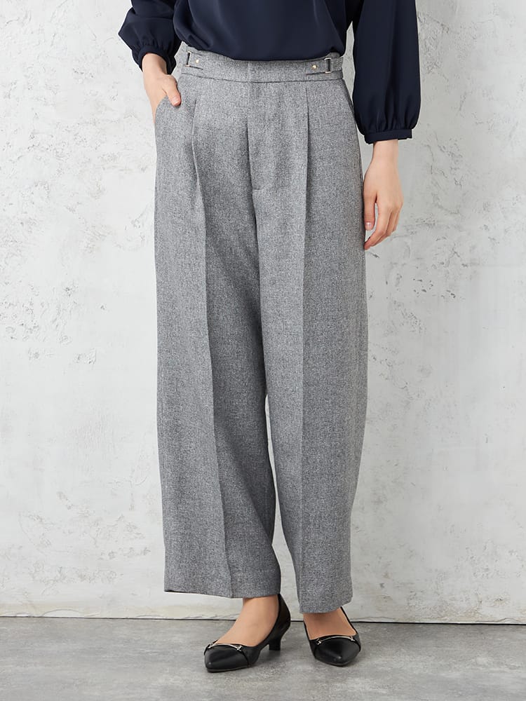 【WALKPLUS】ツイードサイドポイントワイドパンツウォッシャブル秋冬【レディース】