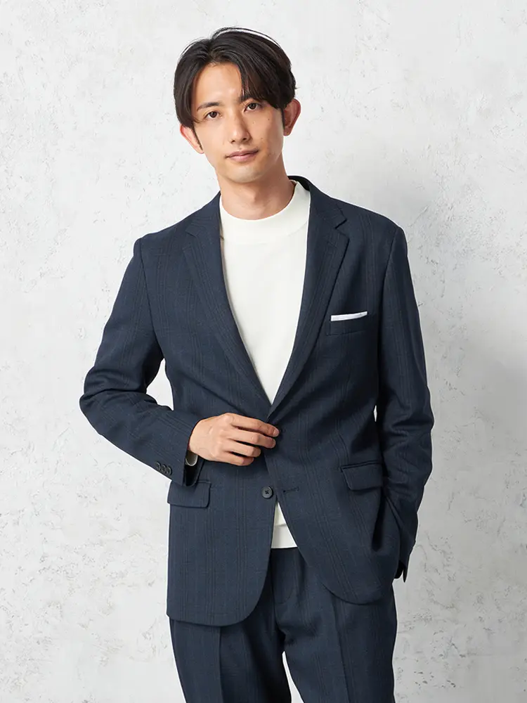 【TOKYORUN】ジャケットシャドーチェックジャケット２つボタンウォッシャブル軽量秋冬