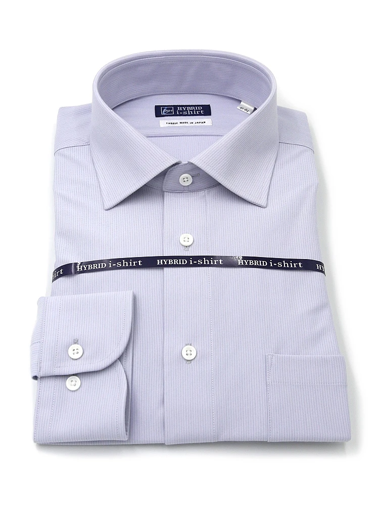 【ハイブリッドアイシャツ】ウール混素材長袖ワイシャツカッタウェイ形態安定織柄無地通年
