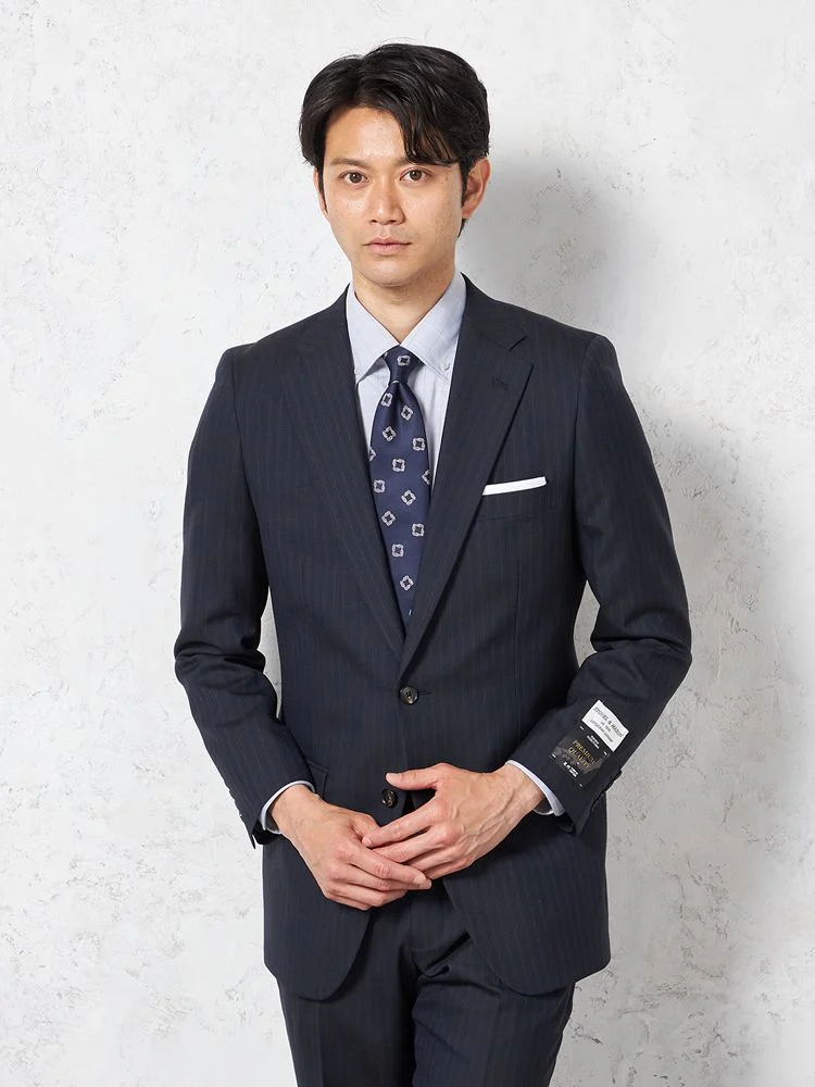 【ウール混】スーツ2つボタン尾州素材使用ストライプSTOVEL&MASON