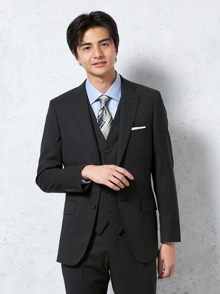 【ウール100%】スリーピーススーツ2つボタンマルラーネシャドウストライプS＆MBLUELABEL