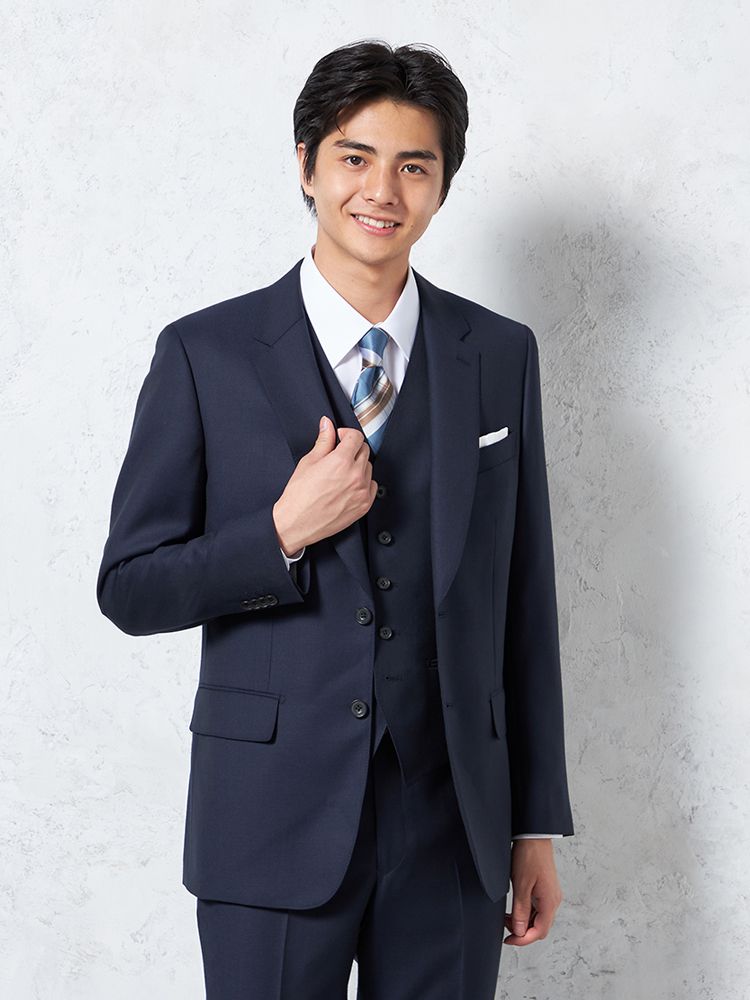 【ウール100%】スリーピーススーツ2つボタンREDAマイクロパターンリッケンバッカー