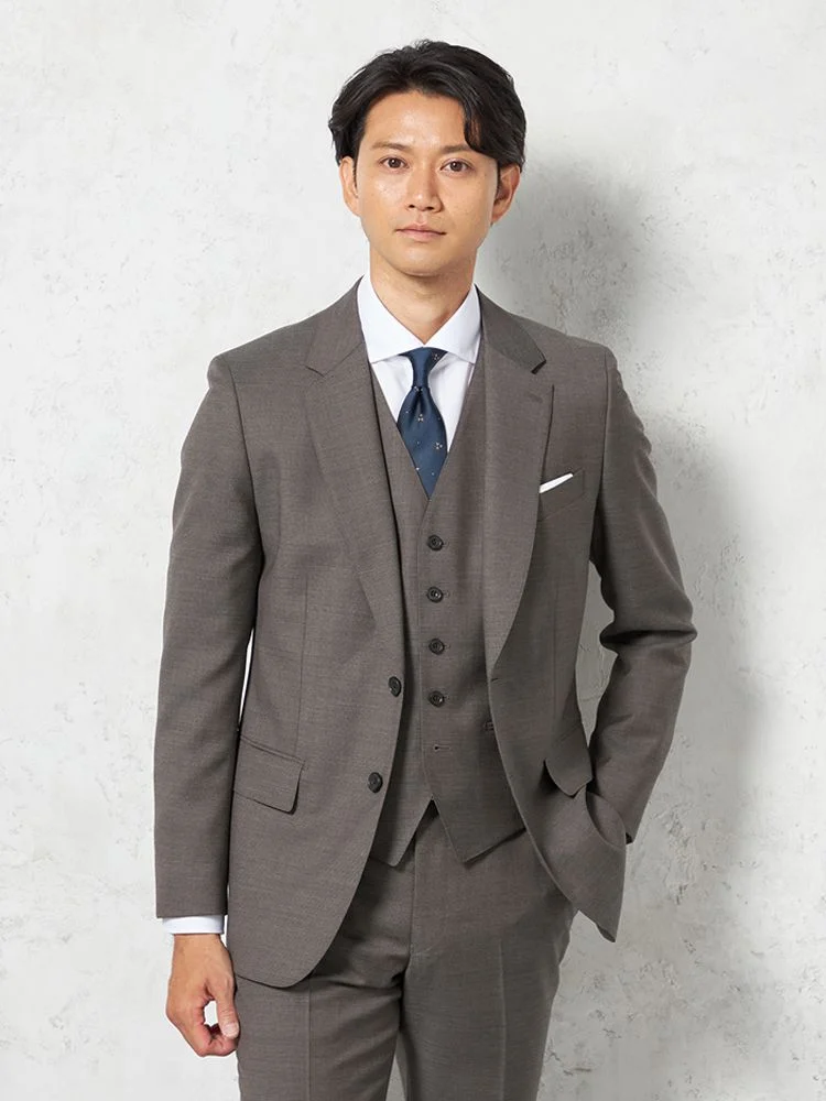 【ウール100%】スリーピーススーツ2つボタンアンジェリコ無地リッケンバッカー通年