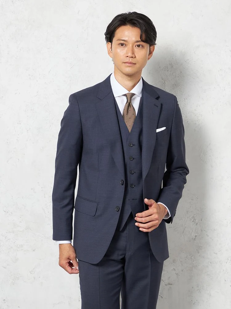 【ウール100%】スリーピーススーツ2つボタンアンジェリコ無地リッケンバッカー通年