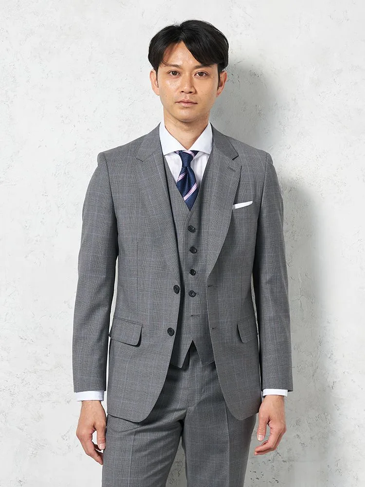 【ウール100%】スリーピーススーツ2つボタン【REDA社製生地】チェックリッケンバッカー